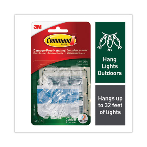 Image of Command All Weather Hooks and Strips, Small, Plastic, Clear, 16 Clips and 20 Strips/Pack