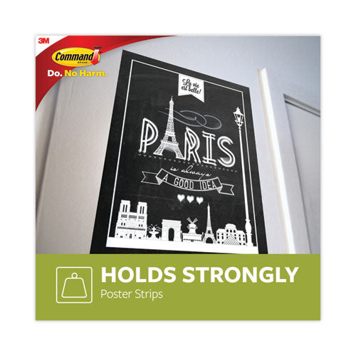 Image of Command Poster Strips, Removable, Holds Up To 1 Lb Per Pair, 0.63 X 1.75, White, 4/pack, 100 Packs/carton