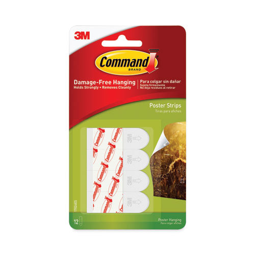 Image of Command Poster Strips, Removable, Holds Up To 1 Lb Per Pair, 0.63 X 1.75, White, 12/pack