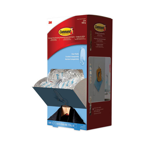 Image of Command Clear Hooks and Strips, Medium, Plastic, 2 lb Capacity, 50 Hooks with 50 Adhesive Strips/Carton