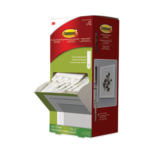 Image of Command Picture Hanging Strips, Cabinet Pack, Removable, Holds Up To 6 Lbs Per Pair, 0.75 X 2.75, White, 4/set, 50 Sets/carton