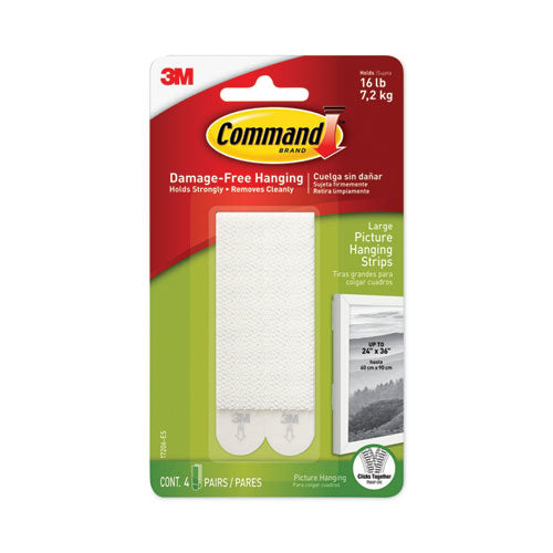 Image of Command Picture Hanging Strips, Removable, Holds Up To 4 Lbs Per Pair, 0.5 X 3.63, White, 4 Pairs/pack