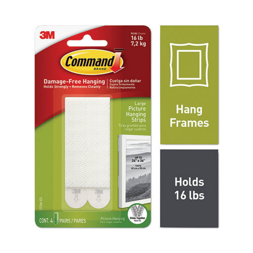 Image of Command Picture Hanging Strips, Removable, Holds Up To 4 Lbs Per Pair, 0.5 X 3.63, White, 4 Pairs/pack