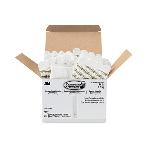 Image of Command Picture Hanging Strips, Value Pack, Large, Removable, Holds Up To 16 Lbs, 0.75 X 3.65, White, 120 Pairs/pack
