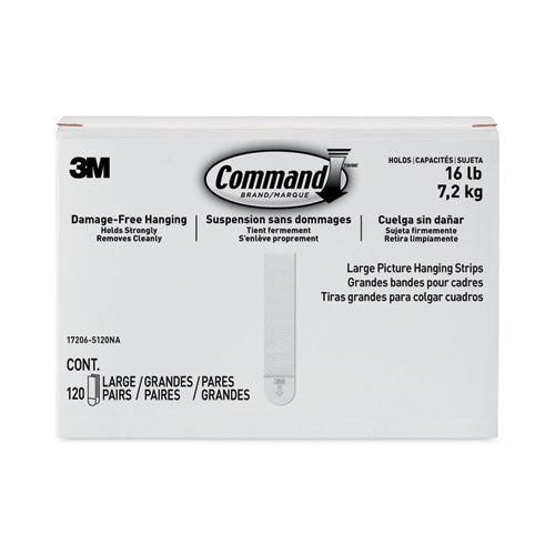Image of Command Picture Hanging Strips, Value Pack, Large, Removable, Holds Up To 16 Lbs, 0.75 X 3.65, White, 120 Pairs/pack