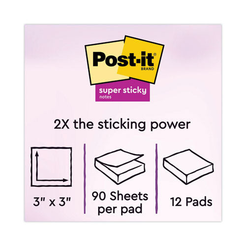 Image of Post-it® Notes Super Sticky Pads in Energy Boost Collection Colors, 3" x 3", 90 Sheets/Pad, 12 Pads/Pack