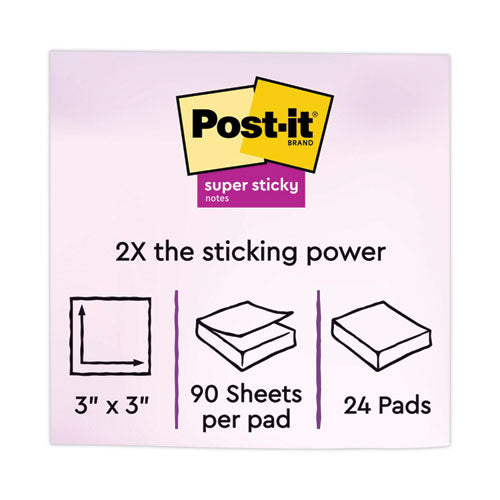 Image of Post-it® Notes Super Sticky Pads in Energy Boost Collection Colors, 3" x 3", 90 Sheets/Pad, 24 Pads/Pack