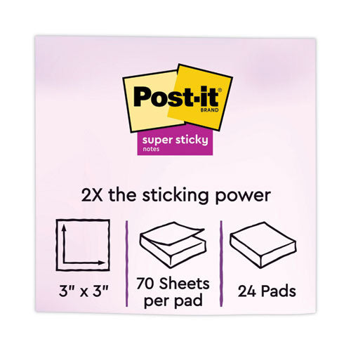 Image of Post-it® Notes Super Sticky Pads in Energy Boost Collection Colors, Cabinet Pack, 3" x 3", 70 Sheets/Pad, 24 Pads/Pack