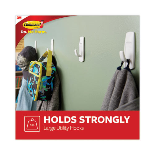 Image of Command General Purpose Hooks Multi-Pack, Large, Plastic, White, 5 lb Capacity, 3 Hooks and 6 Strips/Pack