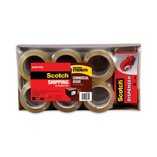 Image of Scotch® 3750 Commercial Grade Packaging Tape With Dp300 Dispenser, 3" Core, 1.88" X 54.6 Yds, Clear, 12/pack
