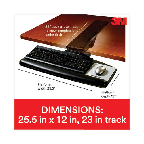 Image of 3M Easy Adjust Keyboard Tray, Standard Platform, 23" Track, Black