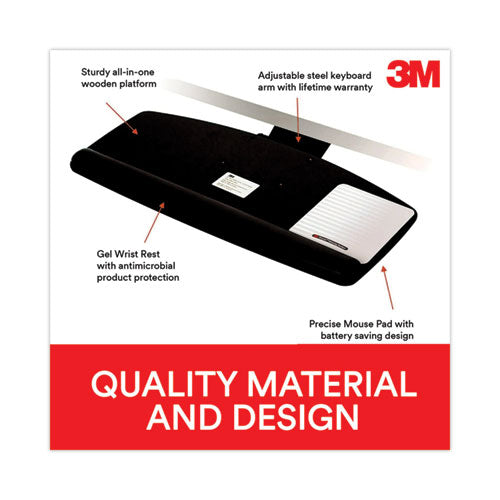Image of 3M Easy Adjust Keyboard Tray, Standard Platform, 23" Track, Black
