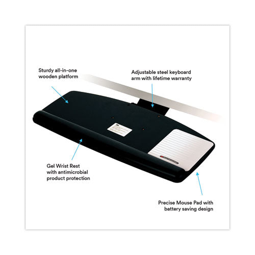 Image of 3M Easy Adjust Keyboard Tray, Standard Platform, 23" Track, Black