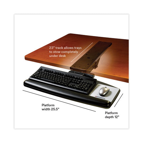 Image of 3M Easy Adjust Keyboard Tray, Standard Platform, 23" Track, Black