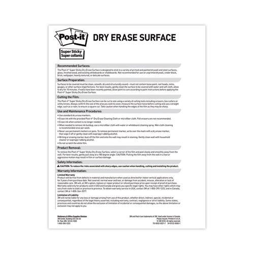 Image of Post-it® Dry Erase Surface, Laminate Film, 50 ft x 7 mil x 48", White