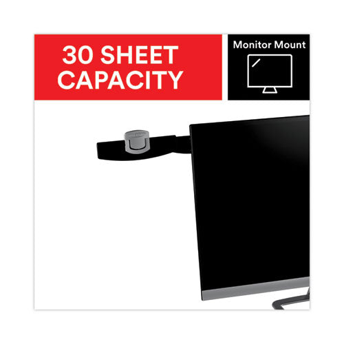 Image of 3M Swing Arm Copyholder, Adhesive Monitor Mount, 30 Sheet Capacity, Plastic, Black/silver Clip