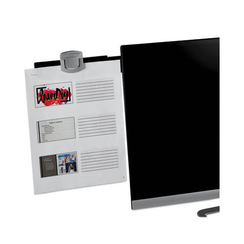 Image of 3M Swing Arm Copyholder, Adhesive Monitor Mount, 30 Sheet Capacity, Plastic, Black/silver Clip