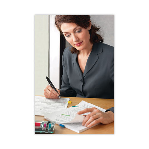 Image of Post-it® Notes Note and Flag Dispenser, For 3 x 3 Pads, Black/Clear, Includes 45-Sheet Canary Super Sticky Pop-up Pad; (50) 1" Flags