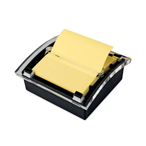 Image of Post-it® Pop-up Notes Clear Top Pop-up Note Dispenser, For 3 x 3 Pads, Black, Includes 50-Sheet Pad of Canary Yellow Pop-up Pad