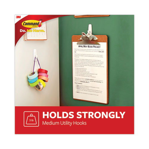Image of Command General Purpose Hooks Multi-Pack, Medium, Plastic, White, 3 lb Capacity, 6 Hooks and 12 Strips/Pack