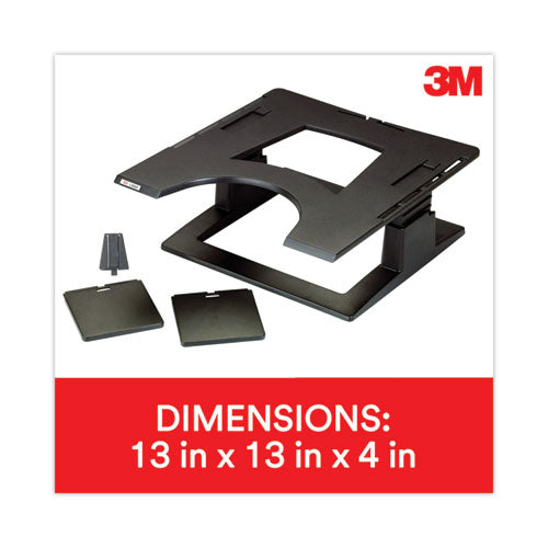 Image of 3M Adjustable Notebook Riser, 13" X 13" X 4" To 6", Black, Supports 20 Lbs