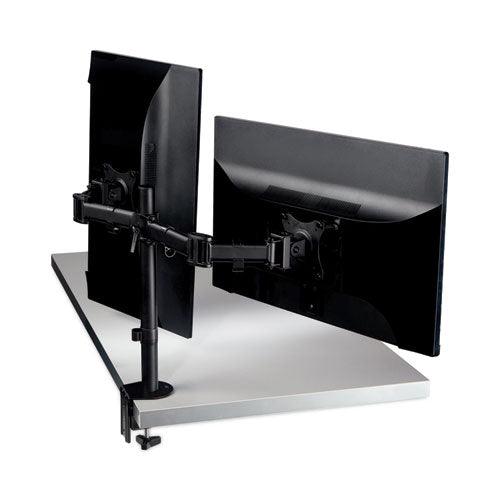 Image of 3M Dual Monitor Mount, For 27" Monitors, 360 Degree Rotation, +45 Degree/-45 Degree Tilt, 90 Degree Pan, Black, Supports 20 Lb