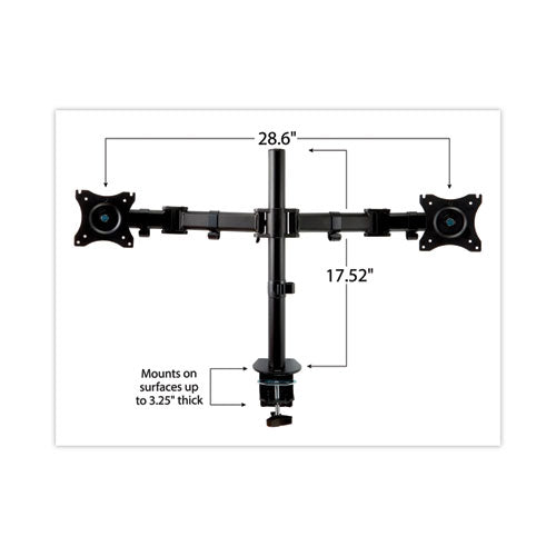 Image of 3M Dual Monitor Mount, For 27" Monitors, 360 Degree Rotation, +45 Degree/-45 Degree Tilt, 90 Degree Pan, Black, Supports 20 Lb
