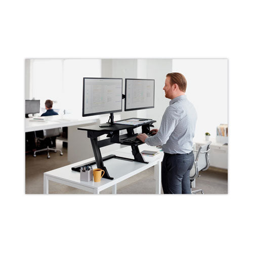 Image of 3M Dual Monitor Mount, For 27" Monitors, 360 Degree Rotation, +45 Degree/-45 Degree Tilt, 90 Degree Pan, Black, Supports 20 Lb