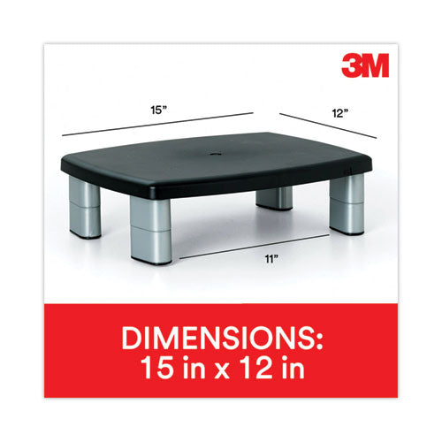 Image of 3M Adjustable Height Monitor Stand, 15" X 12" X 2.63" To 5.78", Black/silver, Supports 80 Lbs