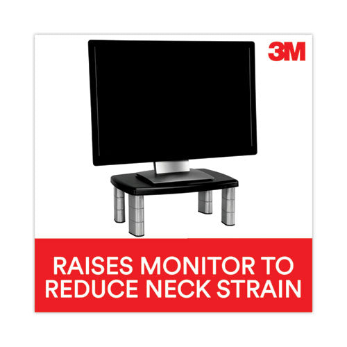 Image of 3M Adjustable Height Monitor Stand, 15" X 12" X 2.63" To 5.78", Black/silver, Supports 80 Lbs