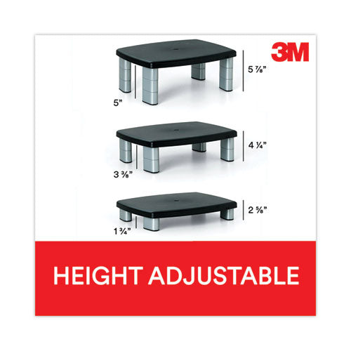 Image of 3M Adjustable Height Monitor Stand, 15" X 12" X 2.63" To 5.78", Black/silver, Supports 80 Lbs