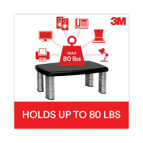 Image of 3M Adjustable Height Monitor Stand, 15" X 12" X 2.63" To 5.78", Black/silver, Supports 80 Lbs