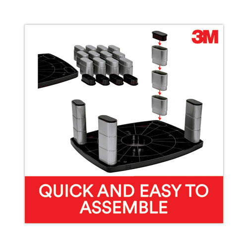 Image of 3M Adjustable Height Monitor Stand, 15" X 12" X 2.63" To 5.78", Black/silver, Supports 80 Lbs