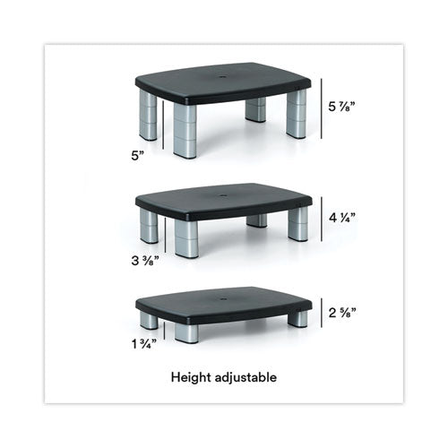 Image of 3M Adjustable Height Monitor Stand, 15" X 12" X 2.63" To 5.78", Black/silver, Supports 80 Lbs