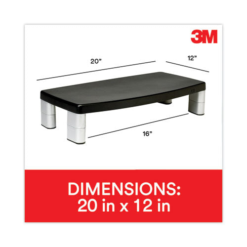 Image of 3M Extra-Wide Adjustable Monitor Stand, 20" X 12" X 1" To 5.78", Silver/black, Supports 40 Lbs