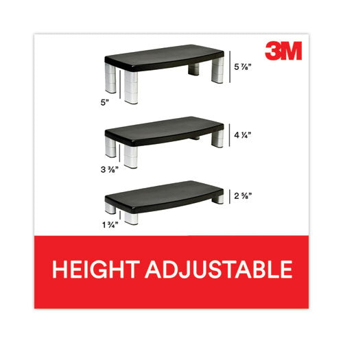 Image of 3M Extra-Wide Adjustable Monitor Stand, 20" X 12" X 1" To 5.78", Silver/black, Supports 40 Lbs