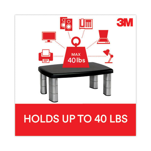 Image of 3M Extra-Wide Adjustable Monitor Stand, 20" X 12" X 1" To 5.78", Silver/black, Supports 40 Lbs