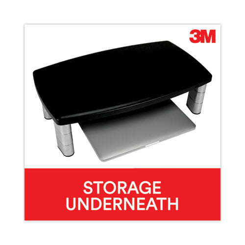 Image of 3M Extra-Wide Adjustable Monitor Stand, 20" X 12" X 1" To 5.78", Silver/black, Supports 40 Lbs