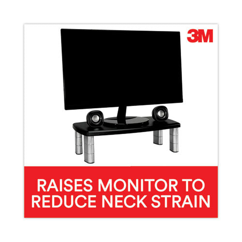 Image of 3M Extra-Wide Adjustable Monitor Stand, 20" X 12" X 1" To 5.78", Silver/black, Supports 40 Lbs
