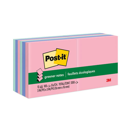 Image of Post-it® Greener Notes Original Recycled Pop-up Notes, 3 x 3, Sweet Sprinkles Collection Colors, 100 Sheets/Pad, 12 Pads/Pack