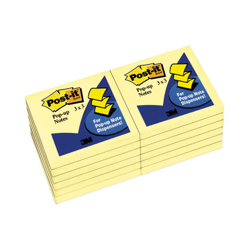 Image of Post-it® Pop-up Notes Original Canary Yellow Pop-up Refill, 3" x 3", Canary Yellow, 100 Sheets/Pad, 12 Pads/Pack