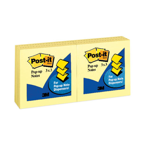 Image of Post-it® Pop-up Notes Original Canary Yellow Pop-up Refill, 3" x 3", Canary Yellow, 100 Sheets/Pad, 12 Pads/Pack
