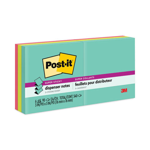 Image of Post-it® Dispenser Notes Super Sticky Pop-up 3 x 3 Note Refill, 3" x 3", Supernova Neons Collection Colors, 90 Sheets/Pad, 6 Pads/Pack