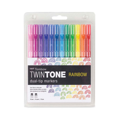 Image of Tombow® TwinTone Dual-Tip Markers, Extra-Fine/Broad Tips, Assorted Colors, Dozen