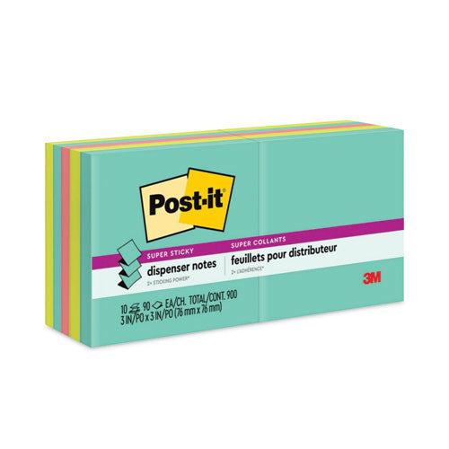 Image of Post-it® Dispenser Notes Super Sticky Pop-up 3 x 3 Note Refill, 3" x 3", Supernova Neons Collection Colors, 90 Sheets/Pad, 10 Pads/Pack