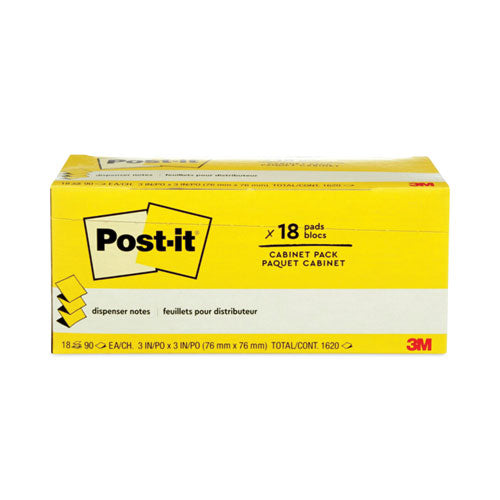 Image of Post-it® Pop-up Notes Original Canary Yellow Pop-up Refill Cabinet Pack, 3" x 3", Canary Yellow, 90 Sheets/Pad, 18 Pads/Pack