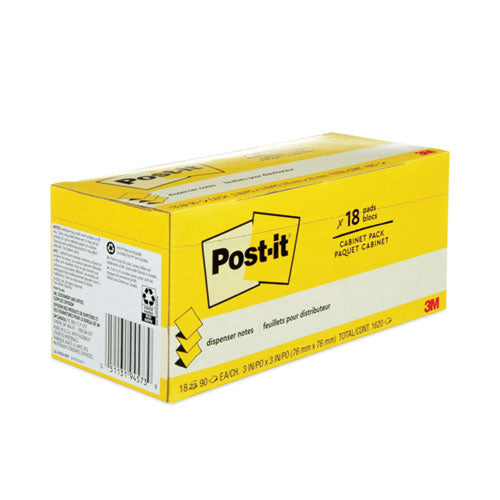 Image of Post-it® Pop-up Notes Original Canary Yellow Pop-up Refill Cabinet Pack, 3" x 3", Canary Yellow, 90 Sheets/Pad, 18 Pads/Pack
