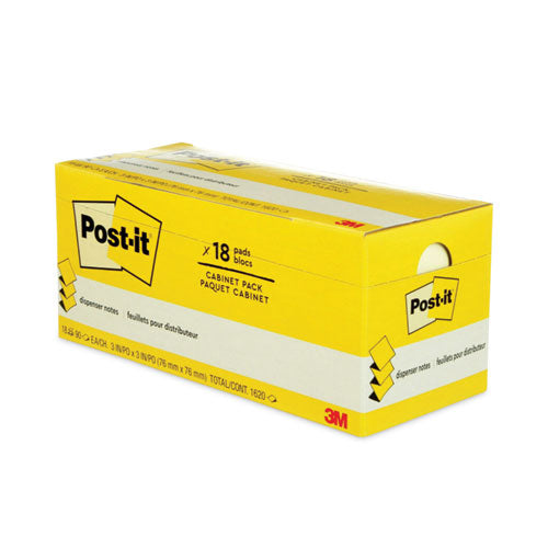 Image of Post-it® Pop-up Notes Original Canary Yellow Pop-up Refill Cabinet Pack, 3" x 3", Canary Yellow, 90 Sheets/Pad, 18 Pads/Pack