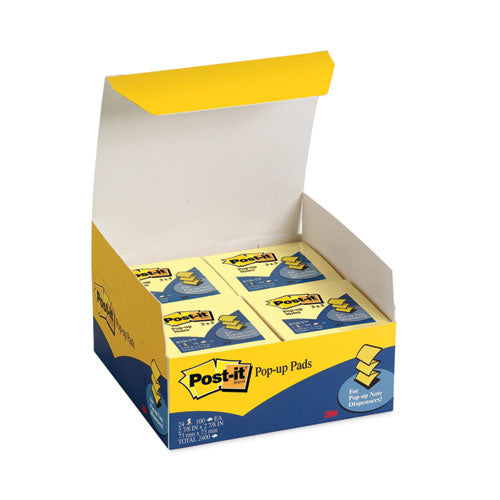 Image of Post-it® Pop-up Notes Original Canary Yellow Pop-up Refill Value Pack, 3" x 3", Canary Yellow, 100 Sheets/Pad, 24 Pads/Pack