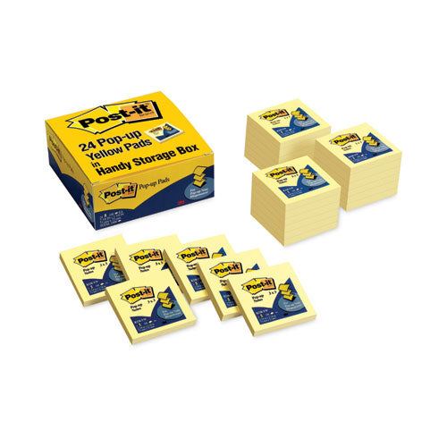 Image of Post-it® Pop-up Notes Original Canary Yellow Pop-up Refill Value Pack, 3" x 3", Canary Yellow, 100 Sheets/Pad, 24 Pads/Pack